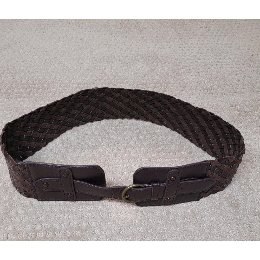 Women's Size M/L 32-37" Belt‎ Brown Braided Vegan Leather Wide Y2K